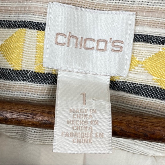Chico’s size 1/Medium Women’s Yellow Gray Aztec Jacquard Moto Jacket - Picture 5 of 8